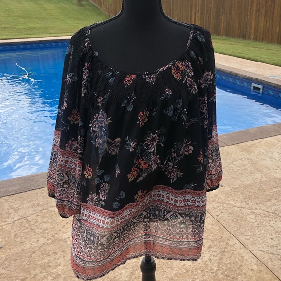 Knox Rose Tops - Black floral sheer ladies top -Knox Rose 🌹